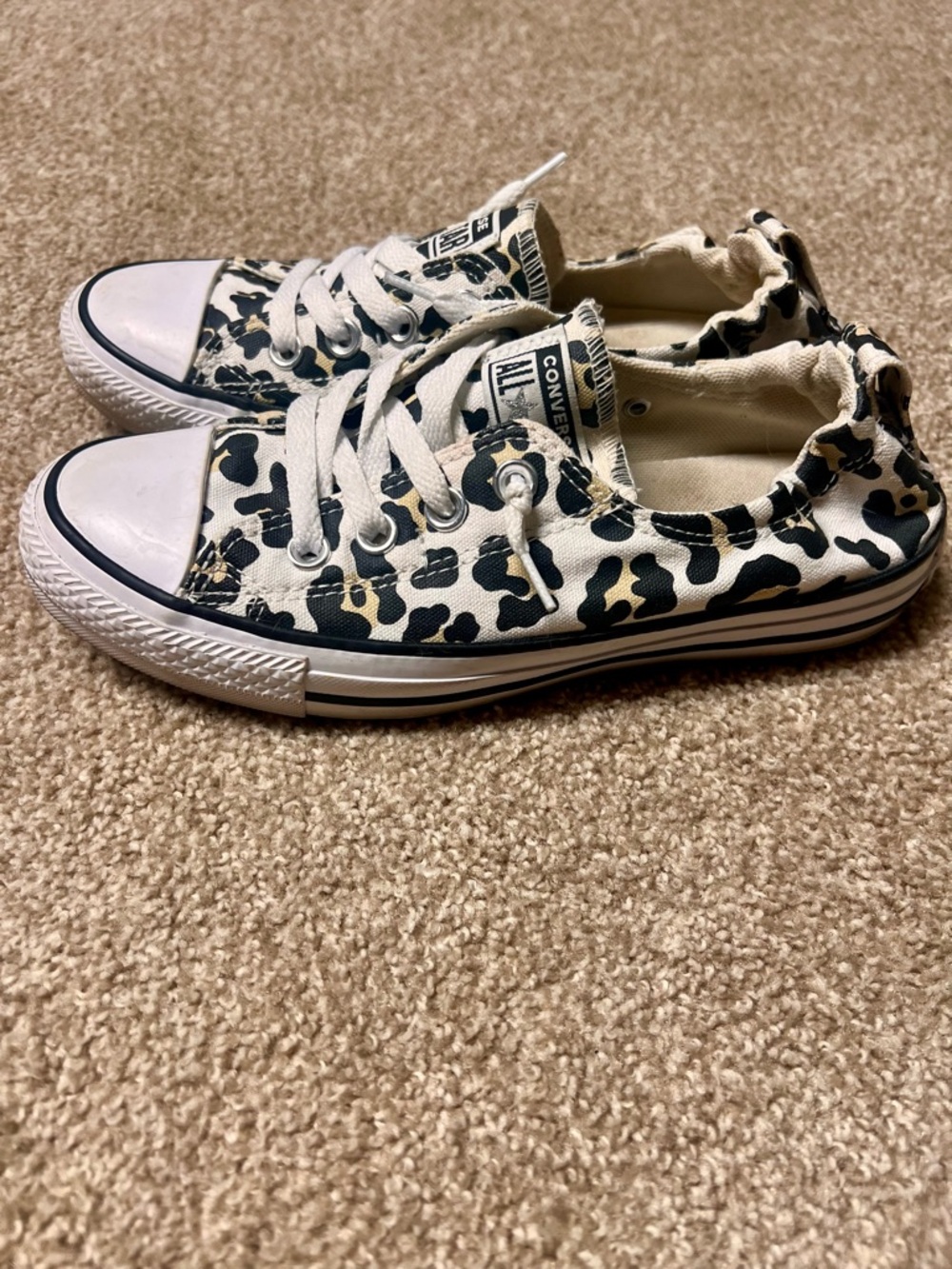 Converse Low Top Sneakers in Black, White & Tan Leopard Print - Picture 3 of 4